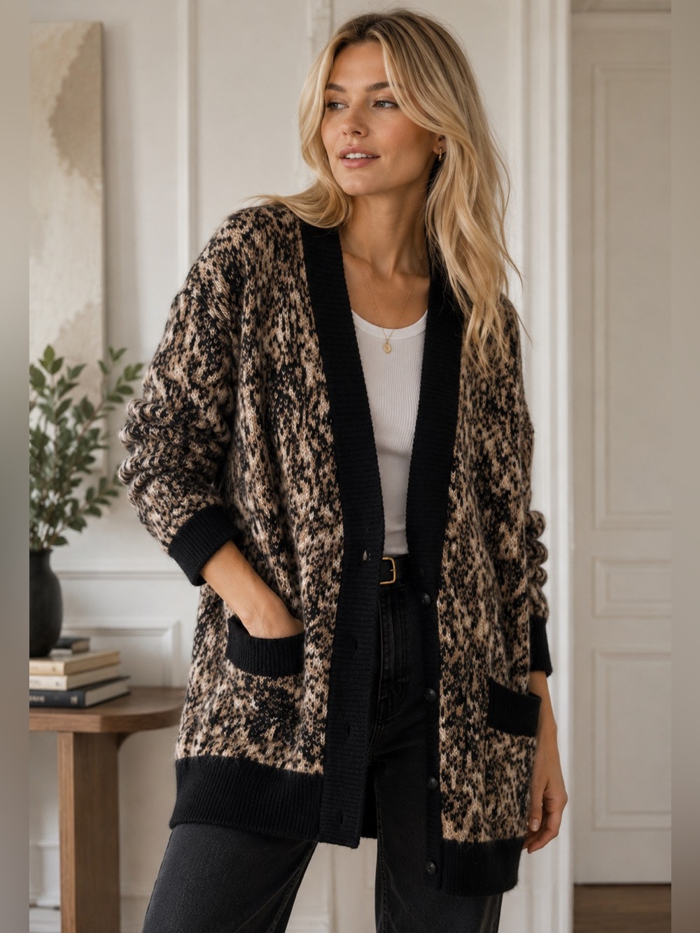 The Kooples Mohair Blend Oversized Leopard Cardigan Sweater M (Size 2)